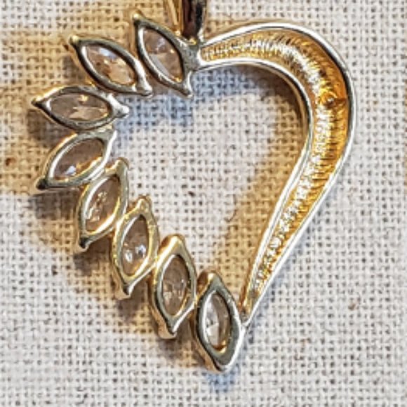 Open Heart Necklace Vintage Gold Tone Clear Marquis Rhinestones 24 Inch Gold Ton - Picture 3 of 5